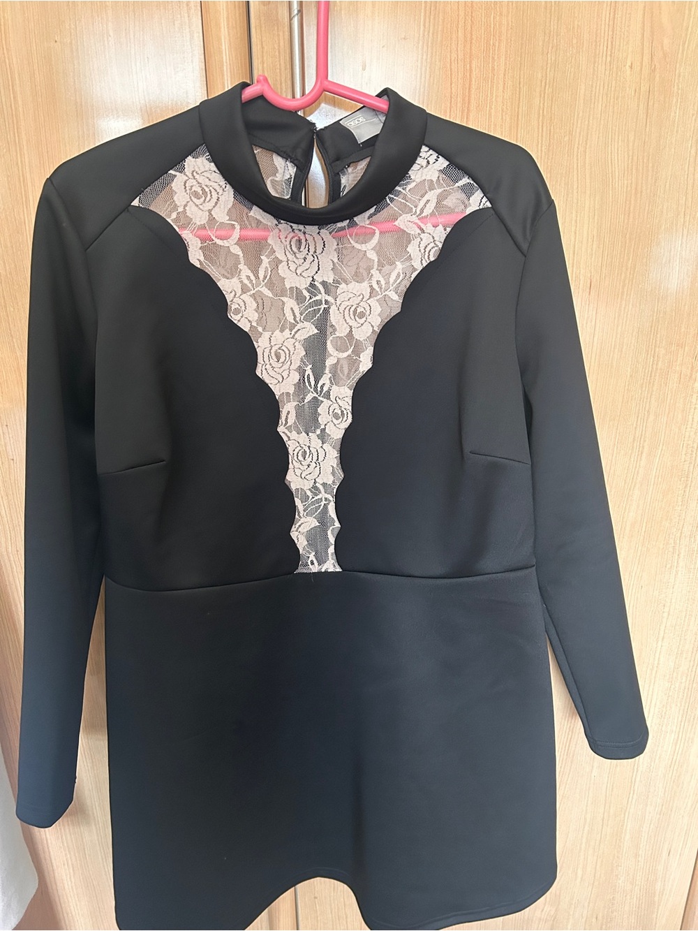 Black Lace-Panel Long Sleeve Women's Dress